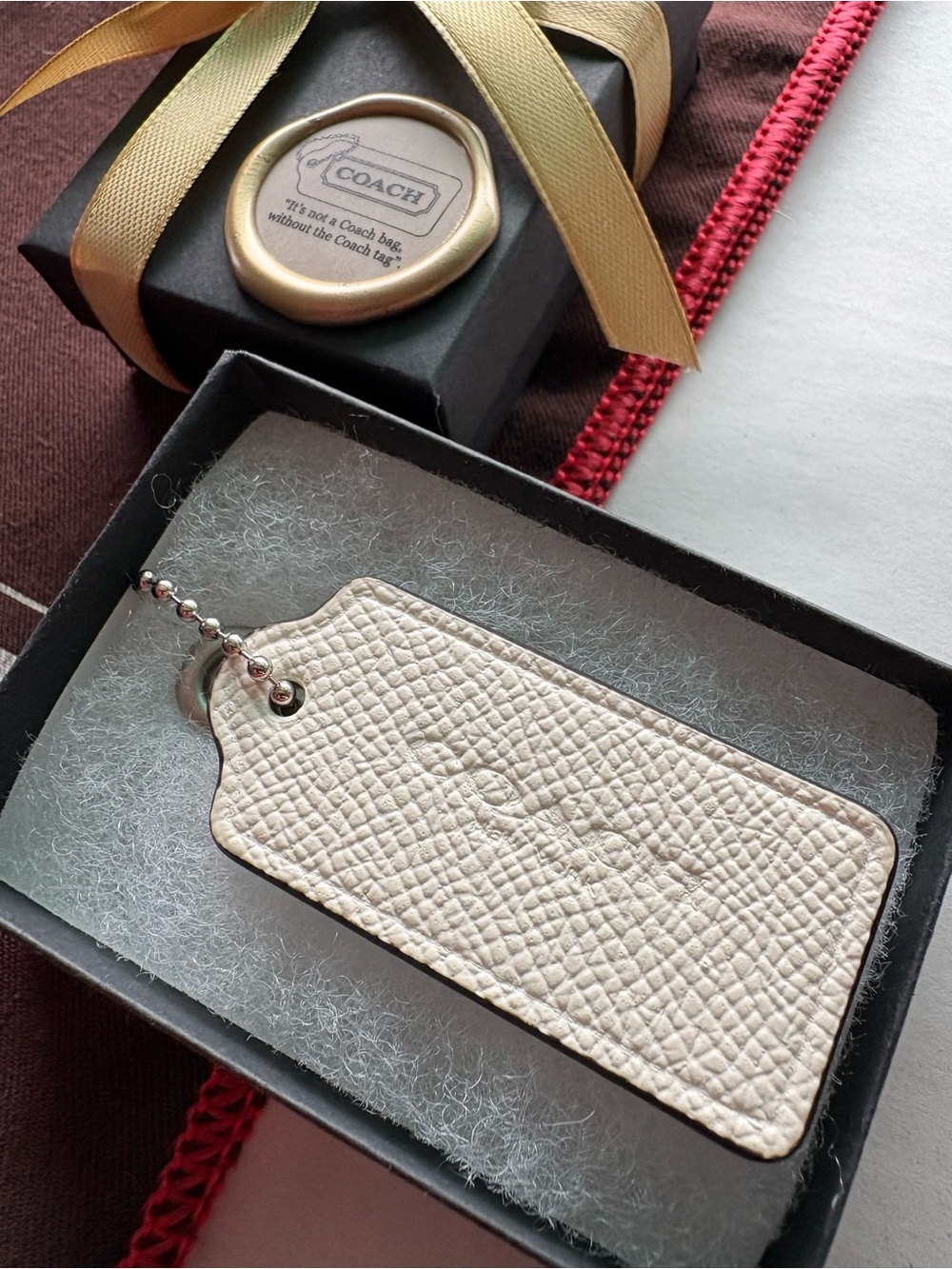 NEW Coach Chalk White Pebbled Leather Hang Tag Bag Charm Fob Replacement 2.375”